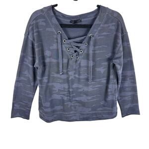Sanctuary Gray Camo‎ Long Sleeve V-Neck Lightweight Pullover Sweatshirt Size S